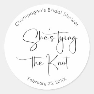Ze bindt het Knot Modern Script-Vrijgezellenfeest Ronde Sticker