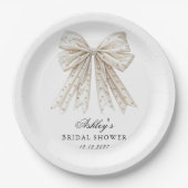 Ze bindt het Knot Pearls Bow Vrijgezellenfeest Papieren Bordje (Voorkant)