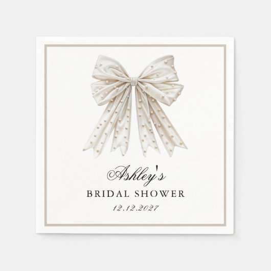 Ze bindt het Knot Pearls Bow Vrijgezellenfeest Servet (Voorkant)