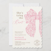 Ze bindt het Knot Pink Lace Bow Vrijgezellenfeest Kaart (Voorkant)