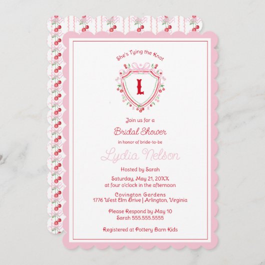 Ze bindt het Monogram van het Knot Cherry-Vrijgeze Kaart (Voorkant / Achterkant)