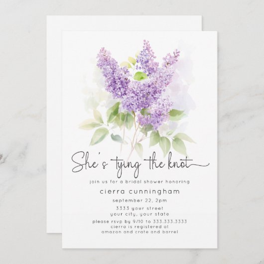 Ze bindt het Paarse Vrijgezellenfeest van de knoop Kaart (Voorkant / Achterkant)