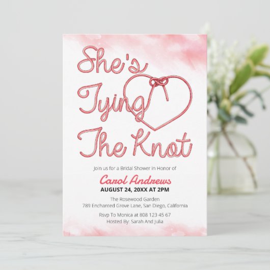 Ze bindt het Pink Rope Heart Vrijgezellenfeest aan Kaart (Staand voorkant)