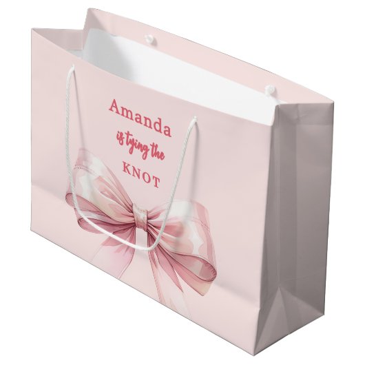 Ze bindt het roze knoop Vrijgezellenfeest Groot Cadeauzakje (Voorkant Gekanteld)