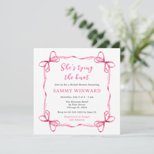 Ze bindt het roze lint Vrijgezellenfeest Kaart (Staand voorkant)