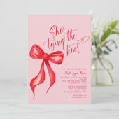 Ze bindt het Roze Rode Knoop Vrijgezellenfeest Kaart (Staand voorkant)