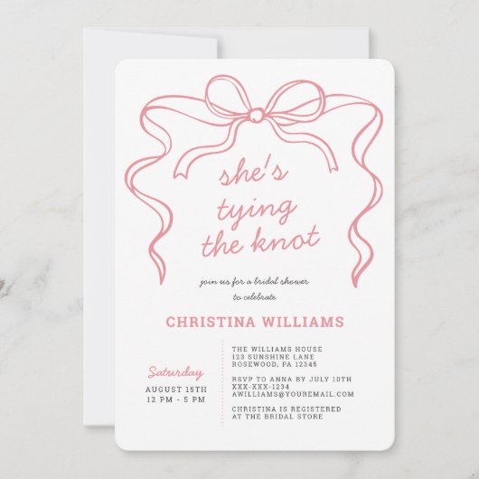 Ze bindt het roze Vrijgezellenfeest van de knoop Kaart (Voorkant)