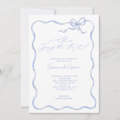 Ze bindt het Schattigee Blue Bow Vrijgezellenfeest Kaart (Voorkant)