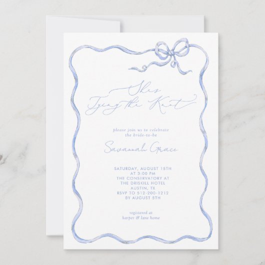 Ze bindt het Schattigee Blue Bow Vrijgezellenfeest Kaart (Voorkant)