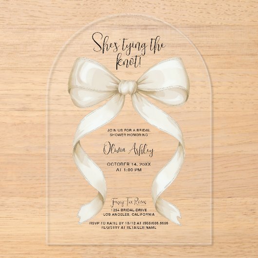 Ze bindt het Vrijgezellenfeest van de knoopboog Acryl Uitnodigingen (Voorkant)