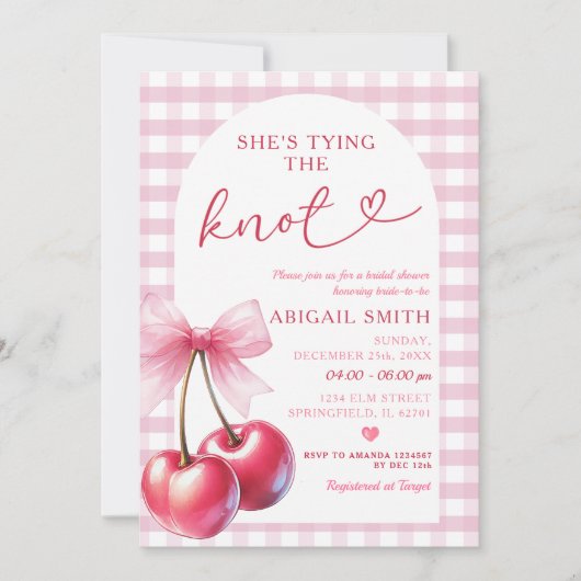 Ze bindt The Know Cherry Vrijgezellenfeest met Bow Kaart (Voorkant)