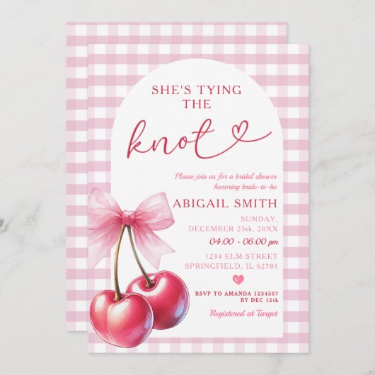 Ze bindt The Know Cherry Vrijgezellenfeest met Bow Kaart (Voorkant / Achterkant)