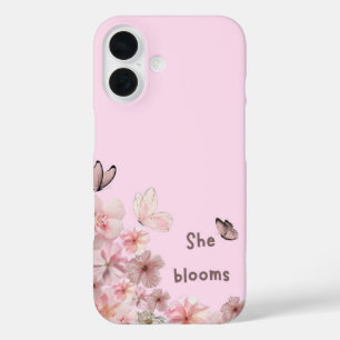 "Ze Bloeit" Floral Butterfly Telefoonhoesje iPhone 16 Hoesje