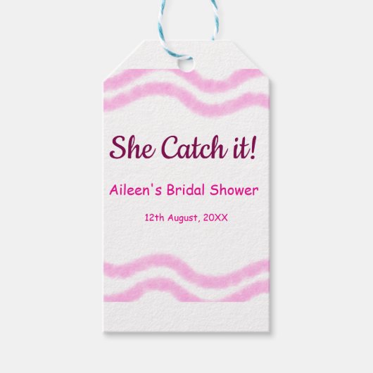 Ze Catch it roze spiraal waterverf lijnen bruids Cadeaulabel (Voorkant)