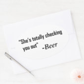 "Ze controleert je helemaal uit" - Bier Ovale Sticker (Envelop)