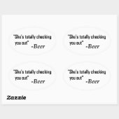 "Ze controleert je helemaal uit" - Bier Ovale Sticker (Vel)