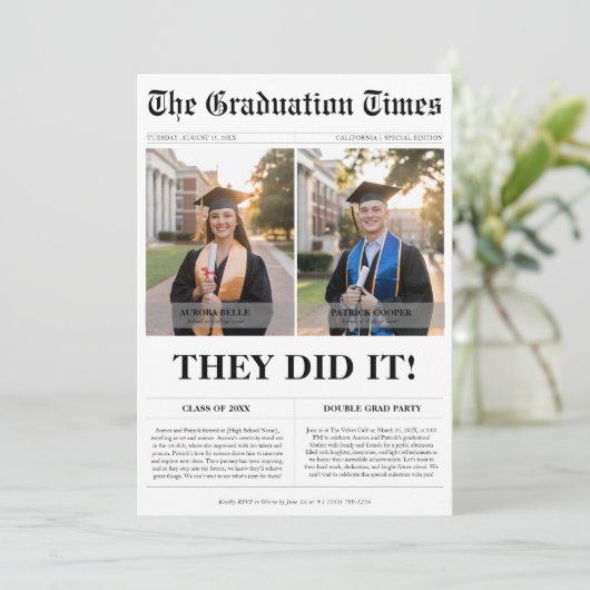 Ze deden het Twins Afstudeerder Party krantenfoto Kaart (Staand voorkant)