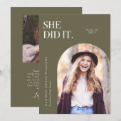 Ze deed de aankondiging van het Afstuderen van Oli (Voorkant / Achterkant)