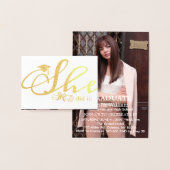 Ze deed het Afstudeerder Party Invitation 1 foto F Folie Kaarten (Display)