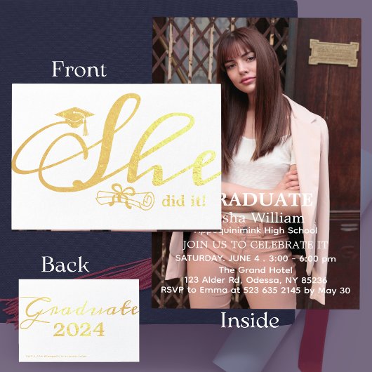 Ze deed het Afstudeerder Party Invitation 1 foto F Folie Kaarten