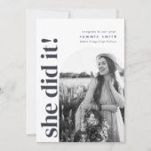 Ze deed het Afstudeerder Party Invite met Afbeeldi Kaart (Voorkant)