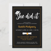 Ze deed het Afstudeerder Pet Black Graduparty foto Kaart (Voorkant)