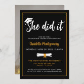 Ze deed het Afstudeerder Pet Black Graduparty foto Kaart (Voorkant / Achterkant)