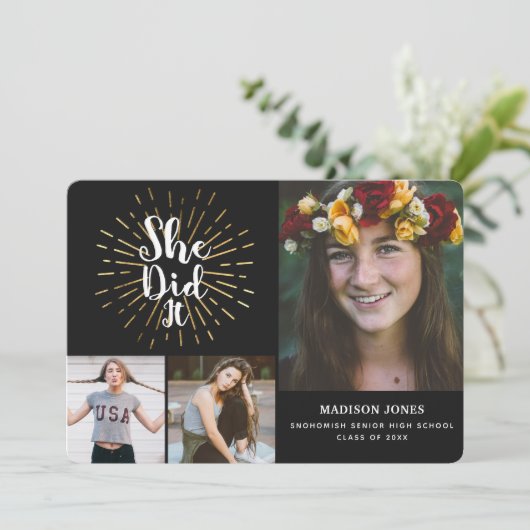 Ze deed het Afstuderen Foto Kaart (Staand voorkant)