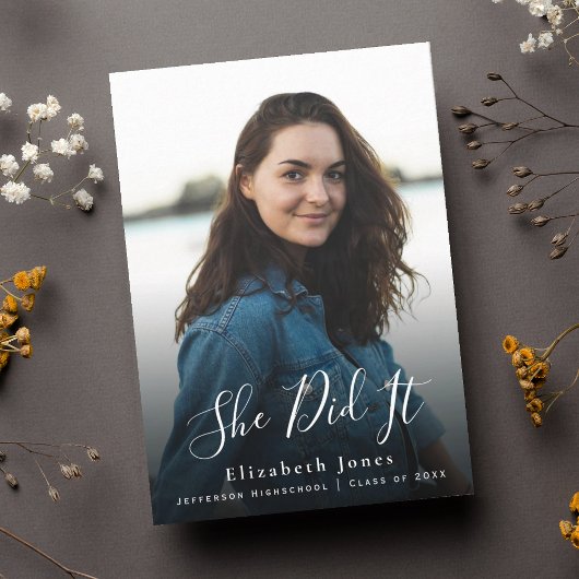 Ze deed het Afstuderen Foto-uitnodiging Aankondiging