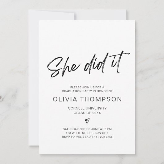 Ze deed het Afstuderen foto-uitnodiging Kaart (Voorkant)