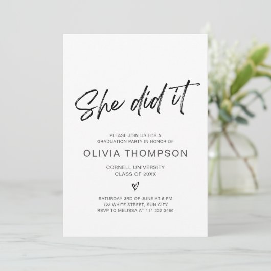 Ze deed het Afstuderen foto-uitnodiging Kaart (Staand voorkant)