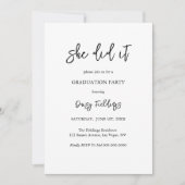 Ze deed het Afstuderen Fotoparty uitnodiging (Voorkant)