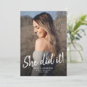 Ze deed het! Afstuderen Fotouitnodiging Kaart (Staand voorkant)