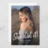 Ze deed het! Afstuderen Fotouitnodiging Kaart (Voorkant / Achterkant)