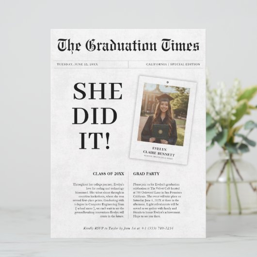 Ze deed het Afstuderen krant middelbare school fot Kaart (Staand voorkant)