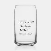 Ze deed het afstuderen naamklasse van 20XX tekst t Blikvorm Glas (Achterkant)