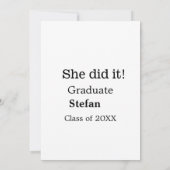 Ze deed het afstuderen naamklasse van 20XX tekst t Kaart (Achterkant)
