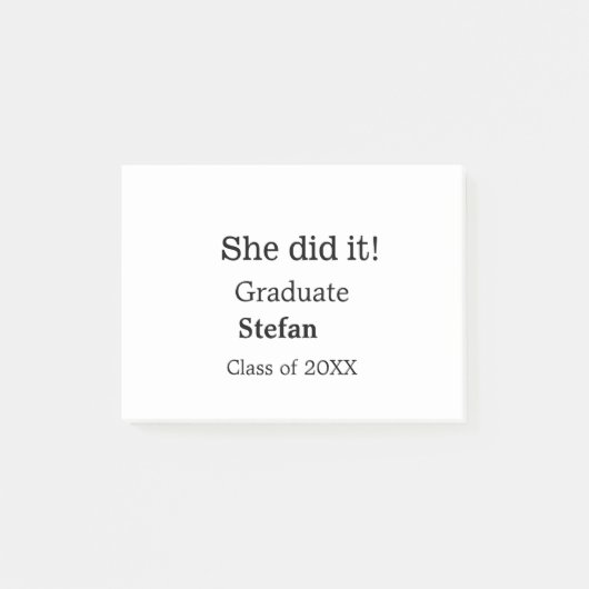 Ze deed het afstuderen naamklasse van 20XX tekst t Post-it® Notes (Voorkant)