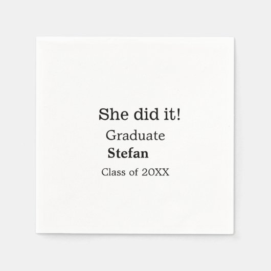 Ze deed het afstuderen naamklasse van 20XX tekst t Servet (Voorkant)