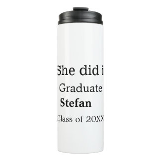 Ze deed het afstuderen naamklasse van 20XX tekst t Thermosbeker