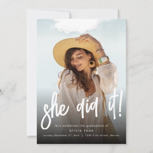 Ze deed het Afstuderen Uitnodiging met Foto (Voorkant)