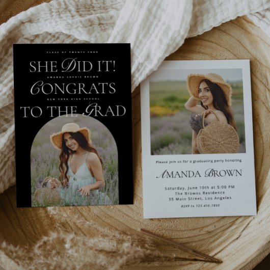 Ze deed het B&W Arch Hybrid Font Modern Afstuderen Kaart