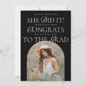 Ze deed het B&W Arch Hybrid Font Modern Afstuderen Kaart (Voorkant)