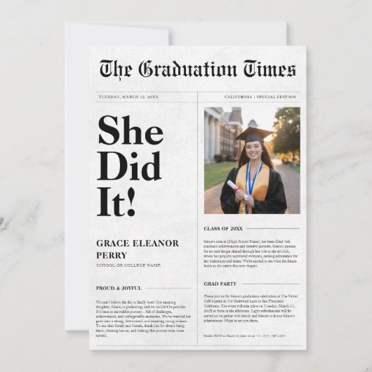 Ze deed het budget Afstuderen krantenfoto Kaart (Voorkant)