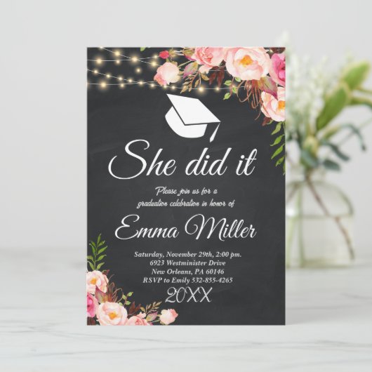 Ze deed het - Chalkboard Afstuderen Kaart (Staand voorkant)