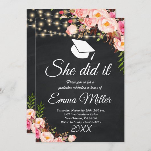 Ze deed het - Chalkboard Afstuderen Kaart (Voorkant / Achterkant)