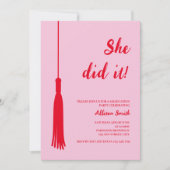 Ze deed het Chic Tassel Red & Pink Photo Afstudere Kaart (Voorkant)