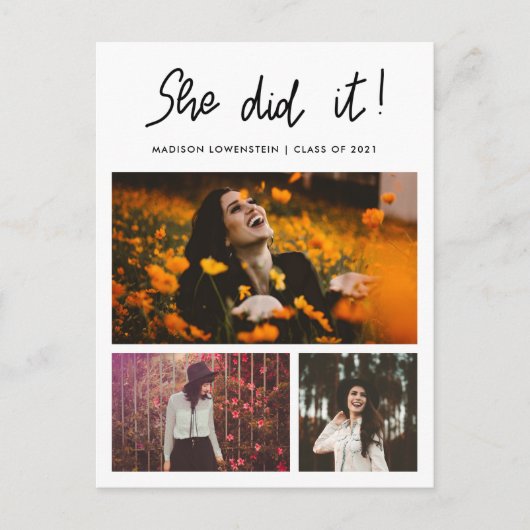 Ze deed het door drie fotocollages te Afstuderen Uitnodiging Briefkaart (Voorkant)