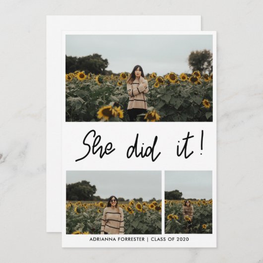 Ze deed het | Drie fotocollage Afstuderen | Kaart (Voorkant / Achterkant)