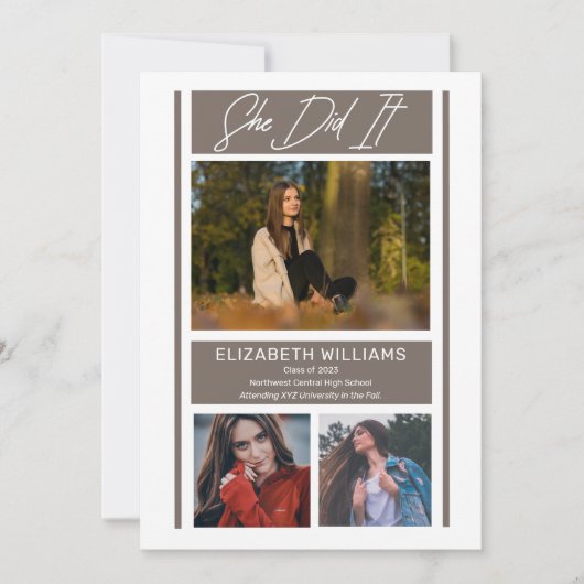 Ze deed het eenvoudige, minimalistische Afstuderen Aankondiging (Voorkant)